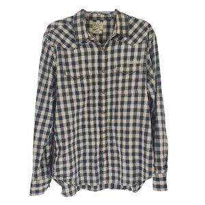 Lucky Brand Shirt Pearl Snap Shirt Western Blue & White Plaid Mens Size Large